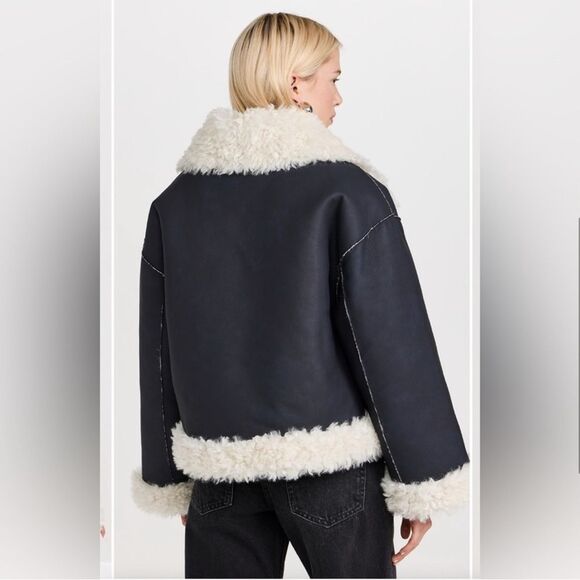 NWOT Free People Kiki Sherpa Vegan Leather Bomber Jacket - Picture 3 of 12